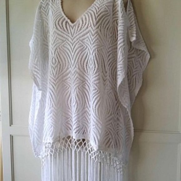 Chico's Cut Out Lace Fringe Poncho - Picture 3 of 4